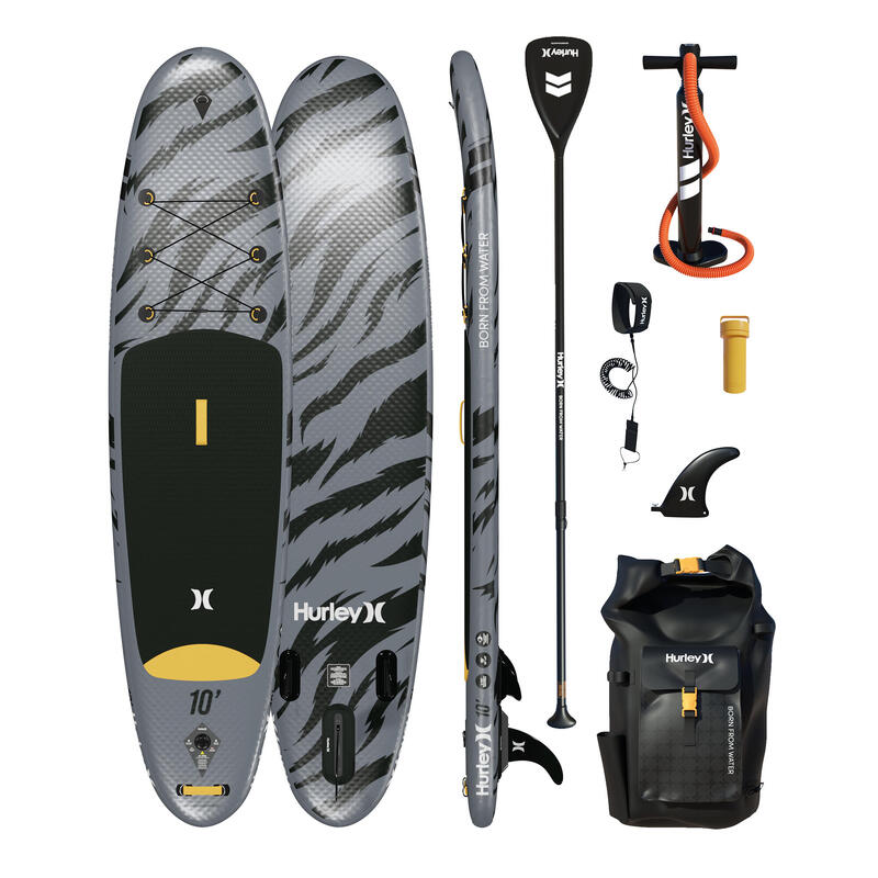 Pack de Tabla de paddle surf inflable Hurley Advantage Black Tiger de 10'