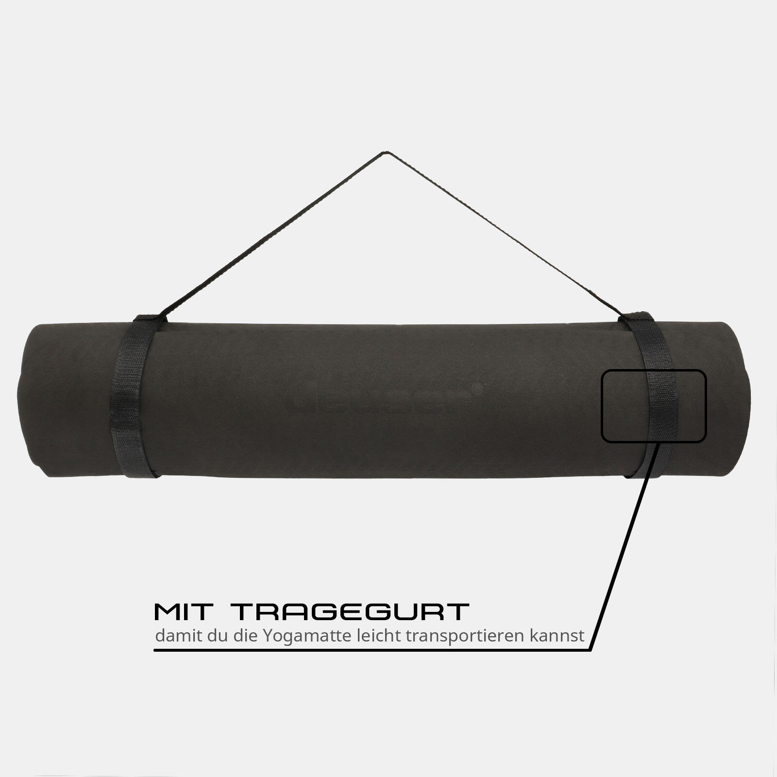 DEUSER® YOGAMATTE 183 CM X 61 CM X 0,6 CM SCHWARZ/GRAU 4/6