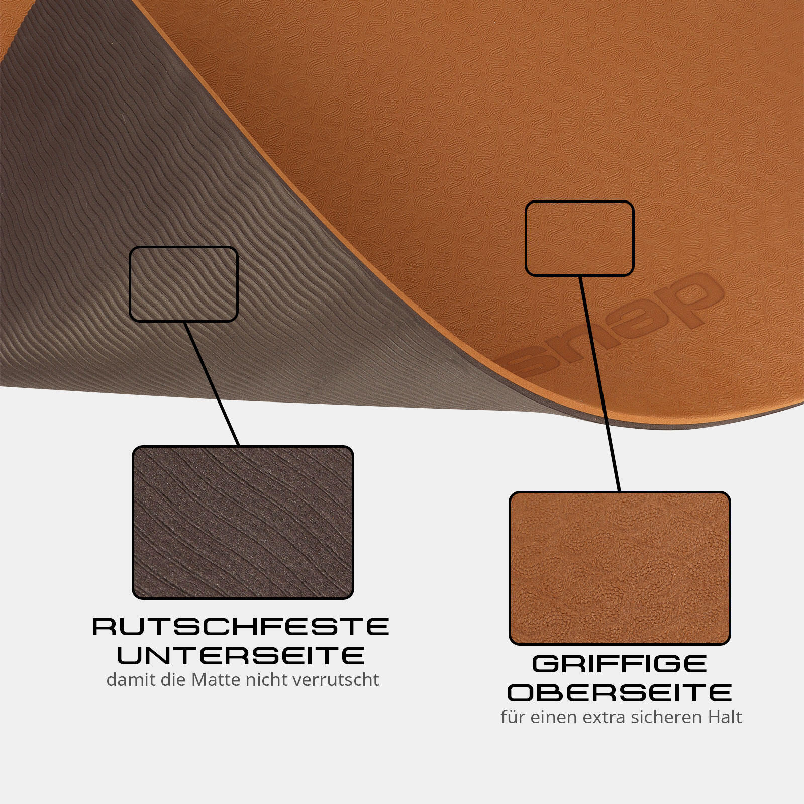 YOGAMATTE CAPPUCCINO/DUNKELBRAUN 183 CM X 61 CM X 0,6 CM DEUSER® 3/6