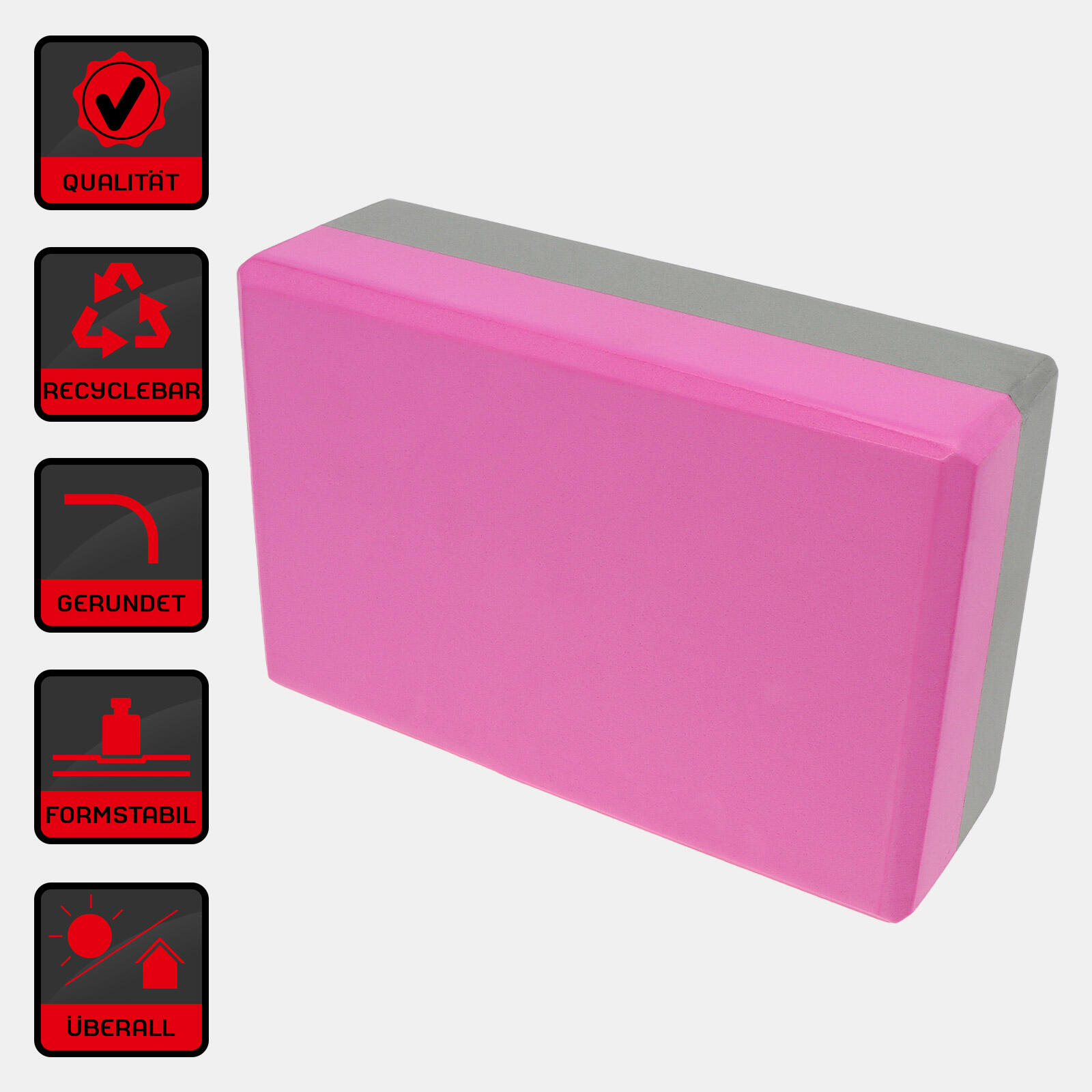 YOGA BLOCK PINK/GRAU 22 CM X 15 CM X 7 CM DEUSER® 2/4