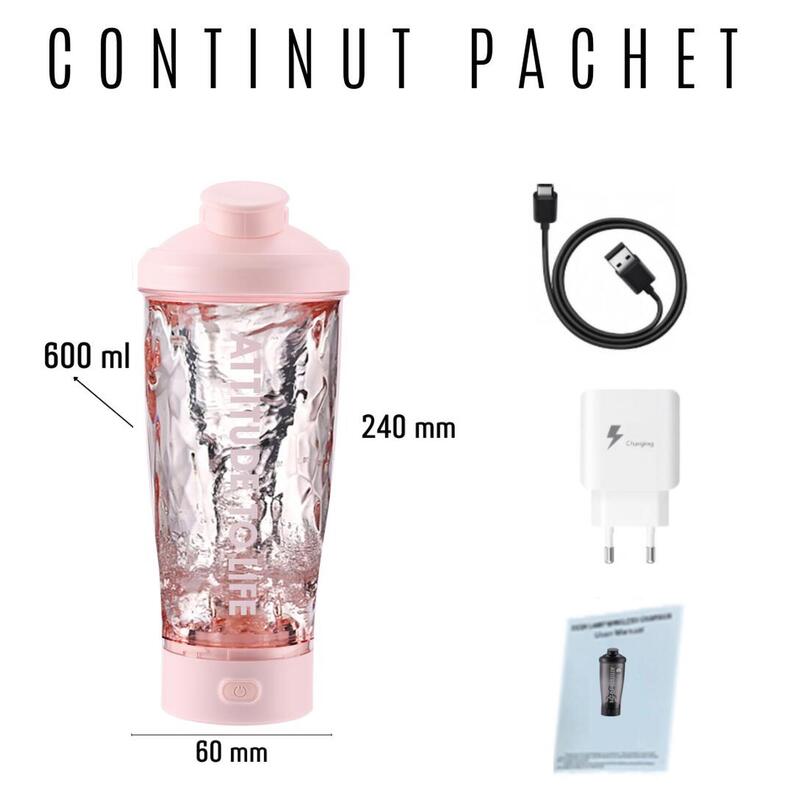 Shaker electric portabil din plastic fara BPA, motor puternic, ermetic, Roz