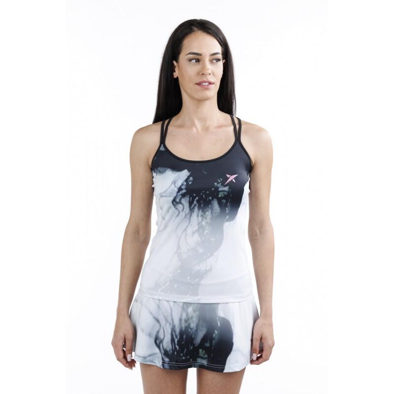 DROP SHOT Camiseta de padel sin mangas Drop Shot Dafra Mujer 2023 Blanco y Negro estampado
