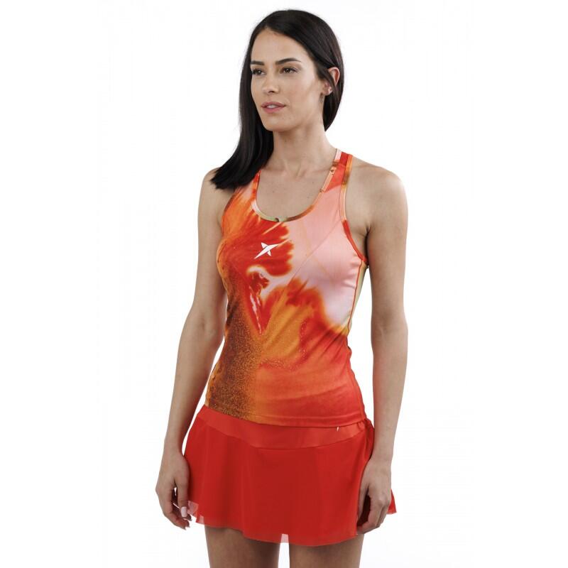 Camiseta padel sem mangas Drop Shot Maira Woman 2023 estampa laranja