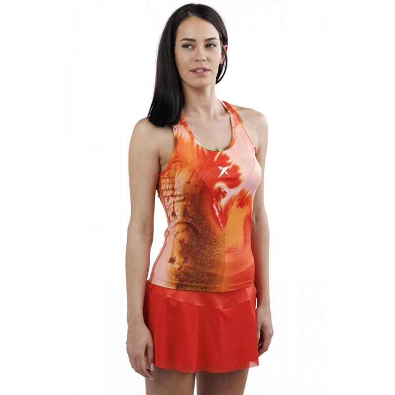 Camiseta de padel sin mangas Drop Shot Maira Mujer 2023 Naranja estampado