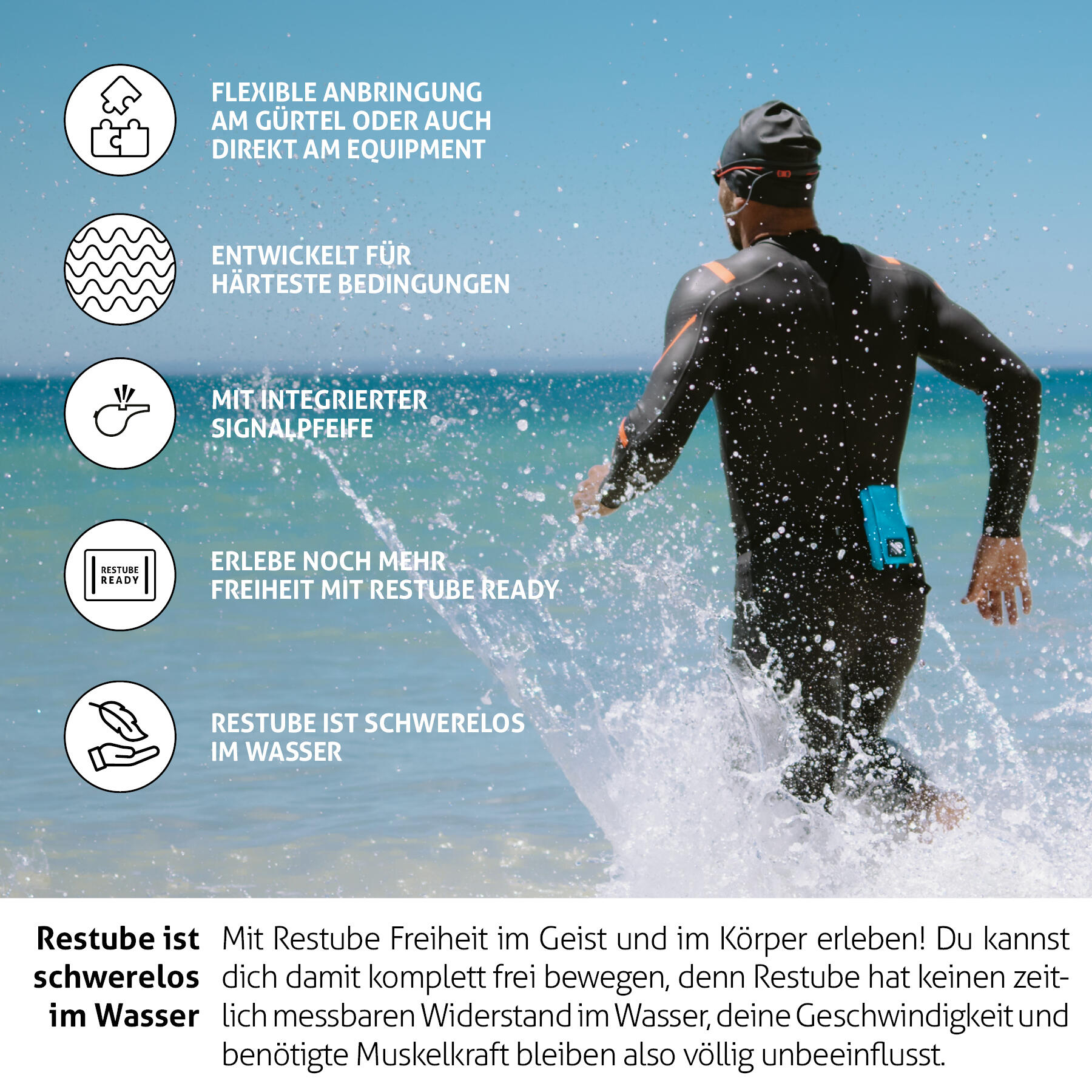 Restube active | Boa gonfiabile per nuoto, triathlon e stand-up paddling 4/6