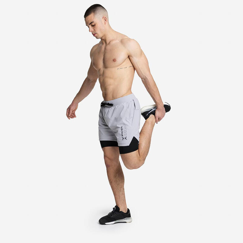 Shorts con Malla Compresión 2 en 1 Hombre Premium 0.1 - M - Gris Perla
