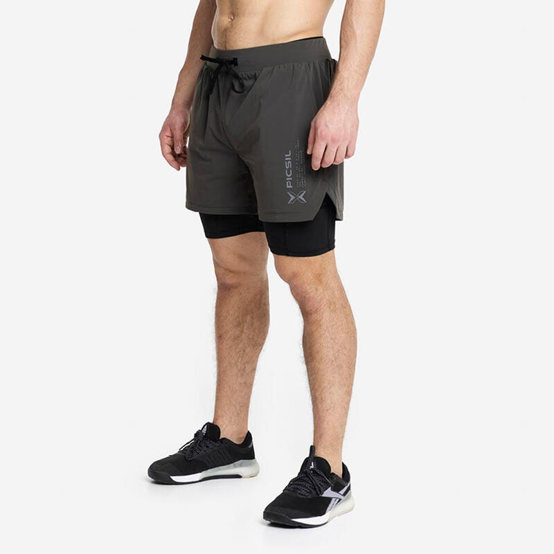 Shorts con Malla Compresión 2 en 1 Hombre Premium 0.1 - L - Verde