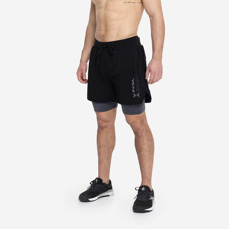 Shorts con Malla Compresión 2 en 1 Hombre Premium 0.1 - M - Negro