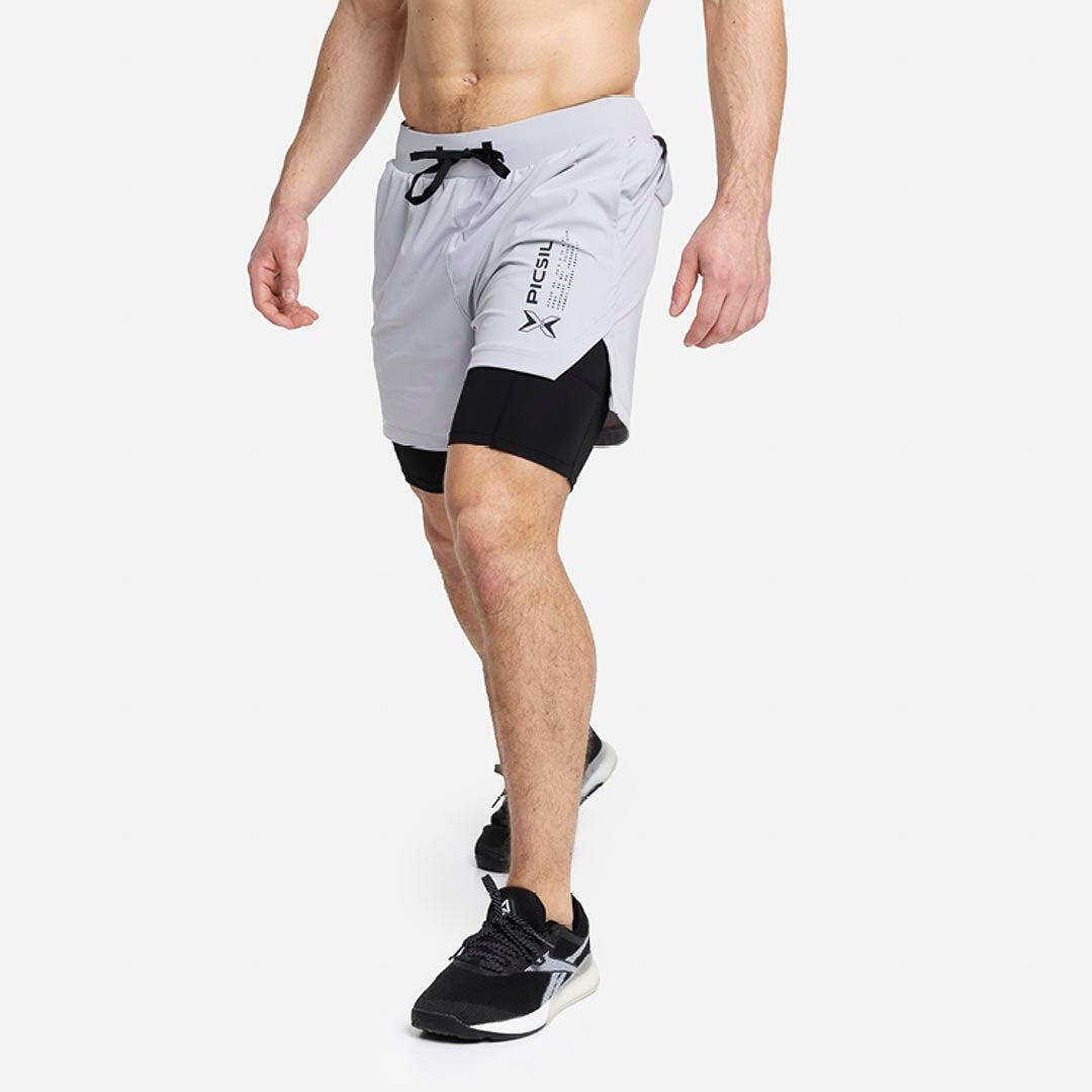 Pantaloncini a compressione Premium 2 in 1 da uomo 0,1 - S - Grigio perla 1/6