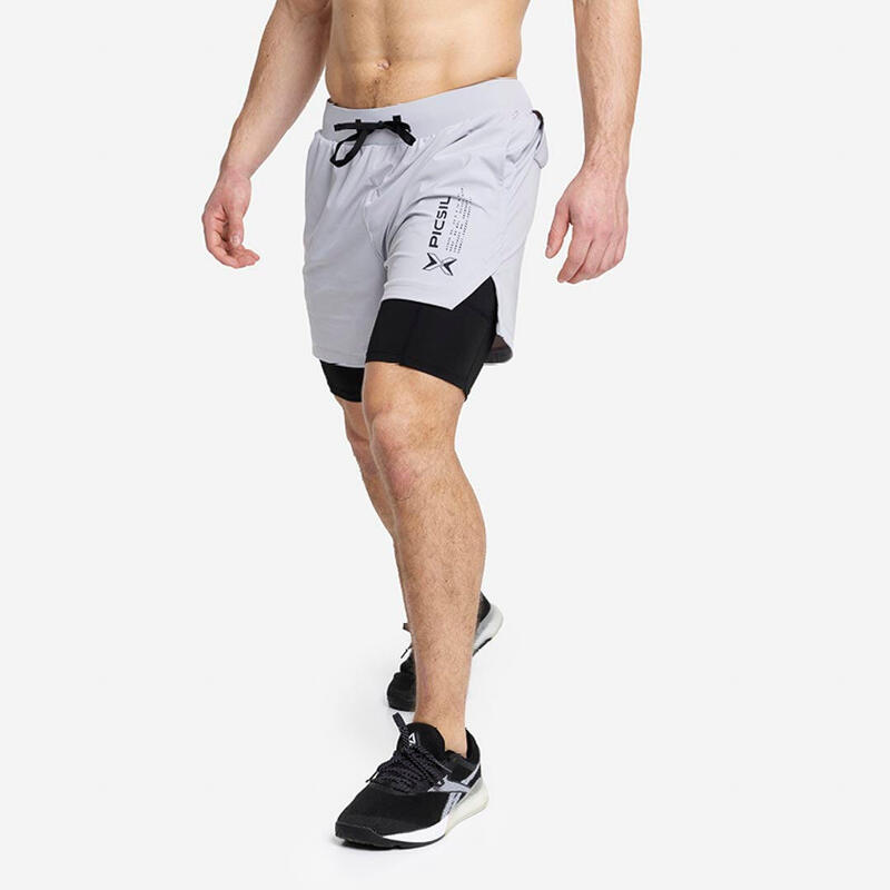 Shorts con Malla Compresión 2 en 1 Hombre Premium 0.1 - L - Gris Perla