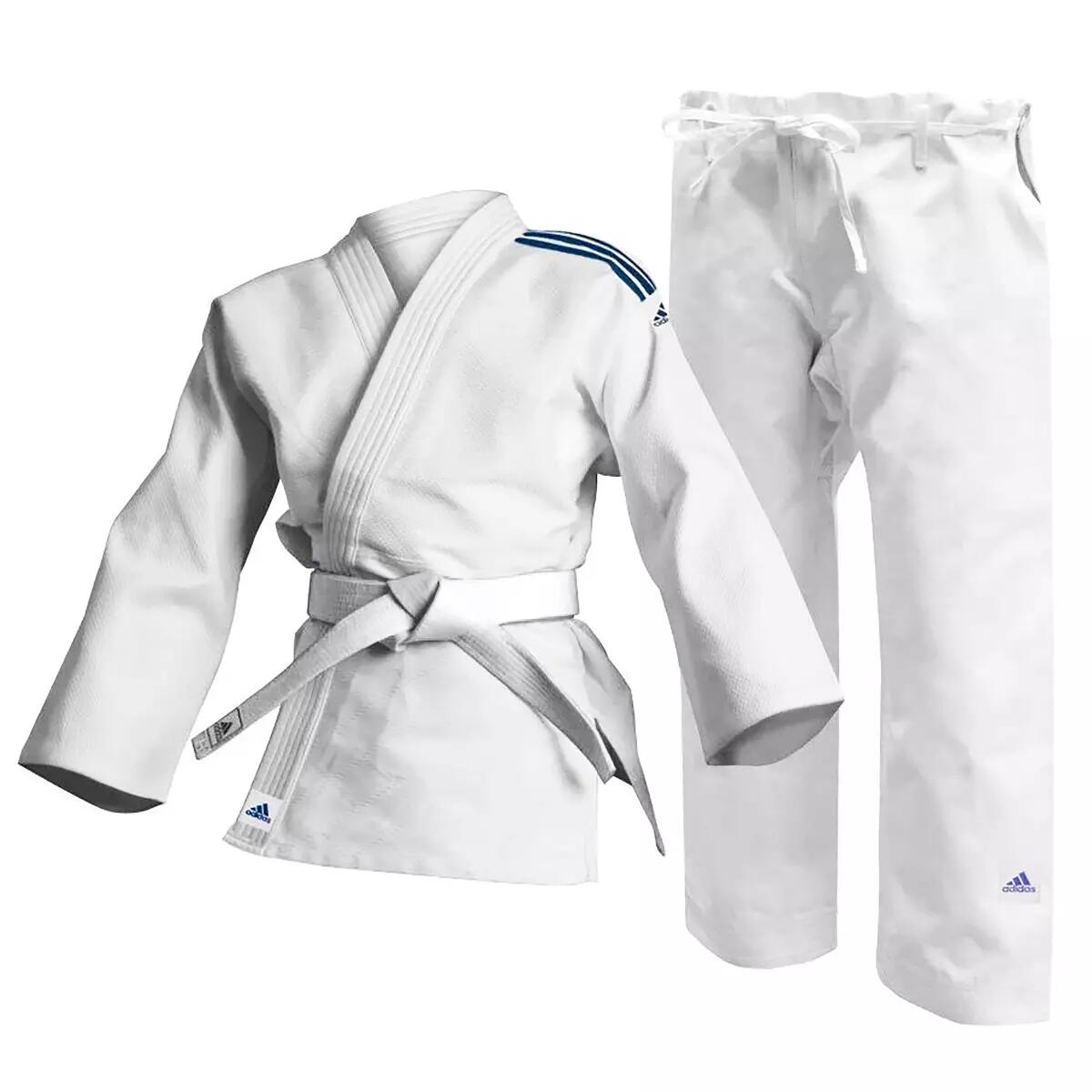adidas Judo-Anzug Club weiß/blaue Streifen, J350 3/4