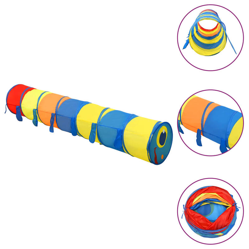 Túnel de brincar infantil + 250 bolas 245 cm poliéster multicor