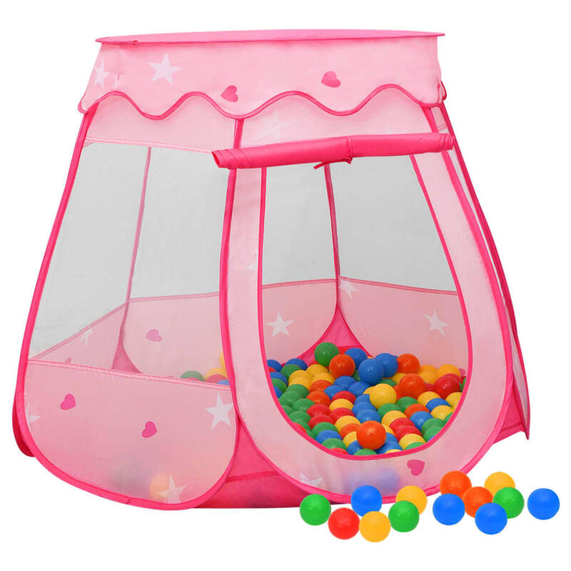 Tenda de brincar infantil com 250 bolas 102x102x82 cm rosa