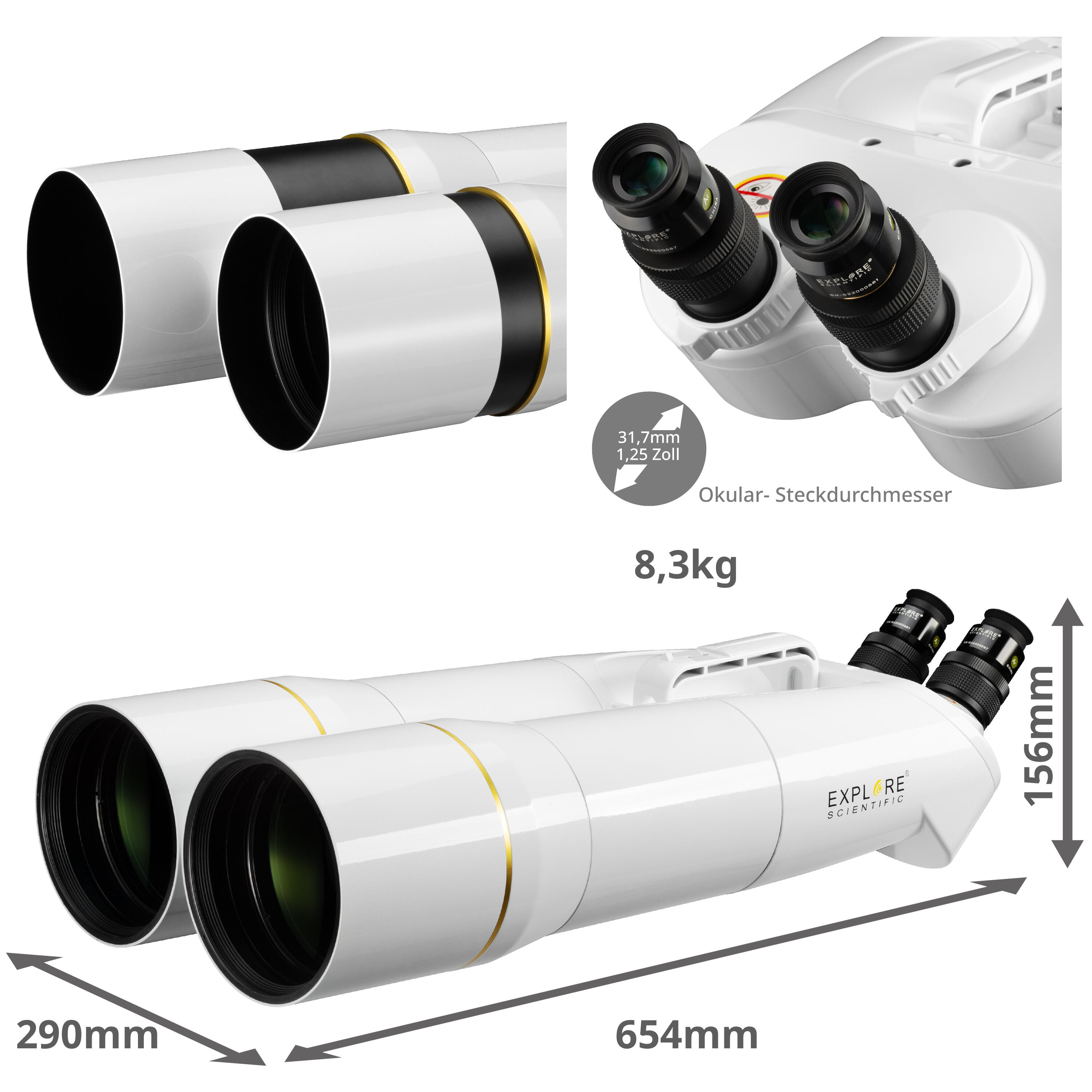 EXPLORE SCIENTIFIC BT-120 SF Giant Verrekijker met 62° LER Oculairen 20mm 3/6