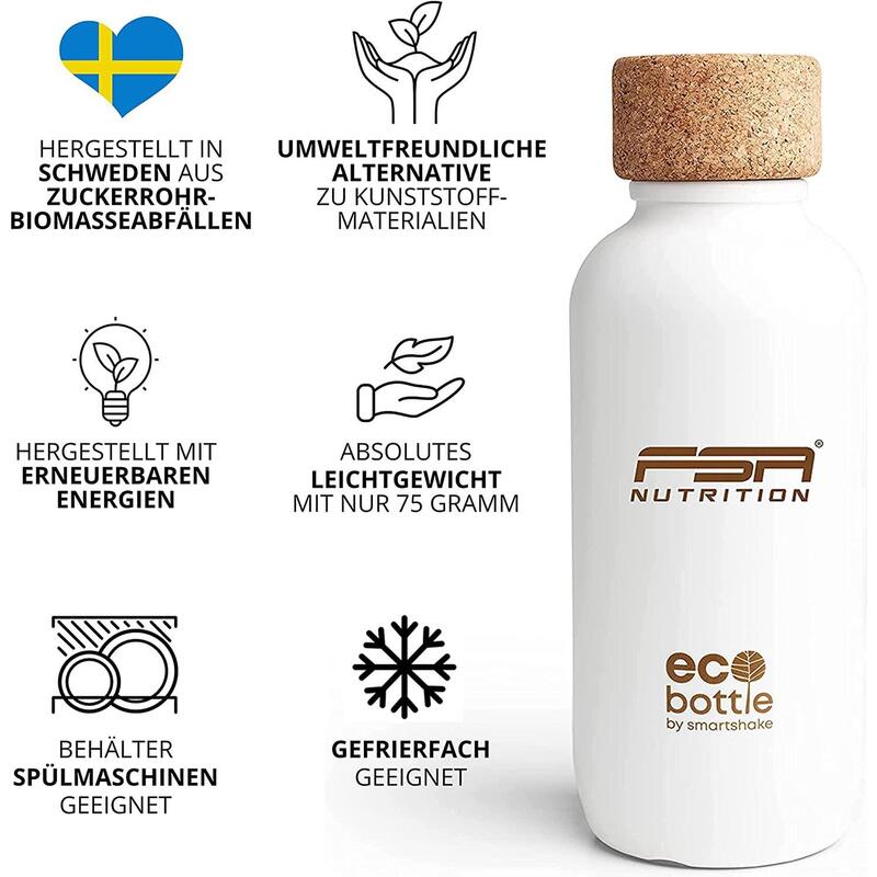 Trinkflasche 650 ml aus Öko-Materialien (Zuckerrohr & Naturkork) - Weiß