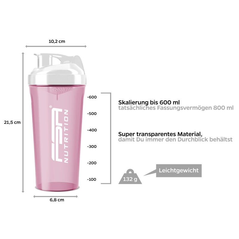 Protein Shaker 800ml auslaufsichere Trinkflasche - Rosa