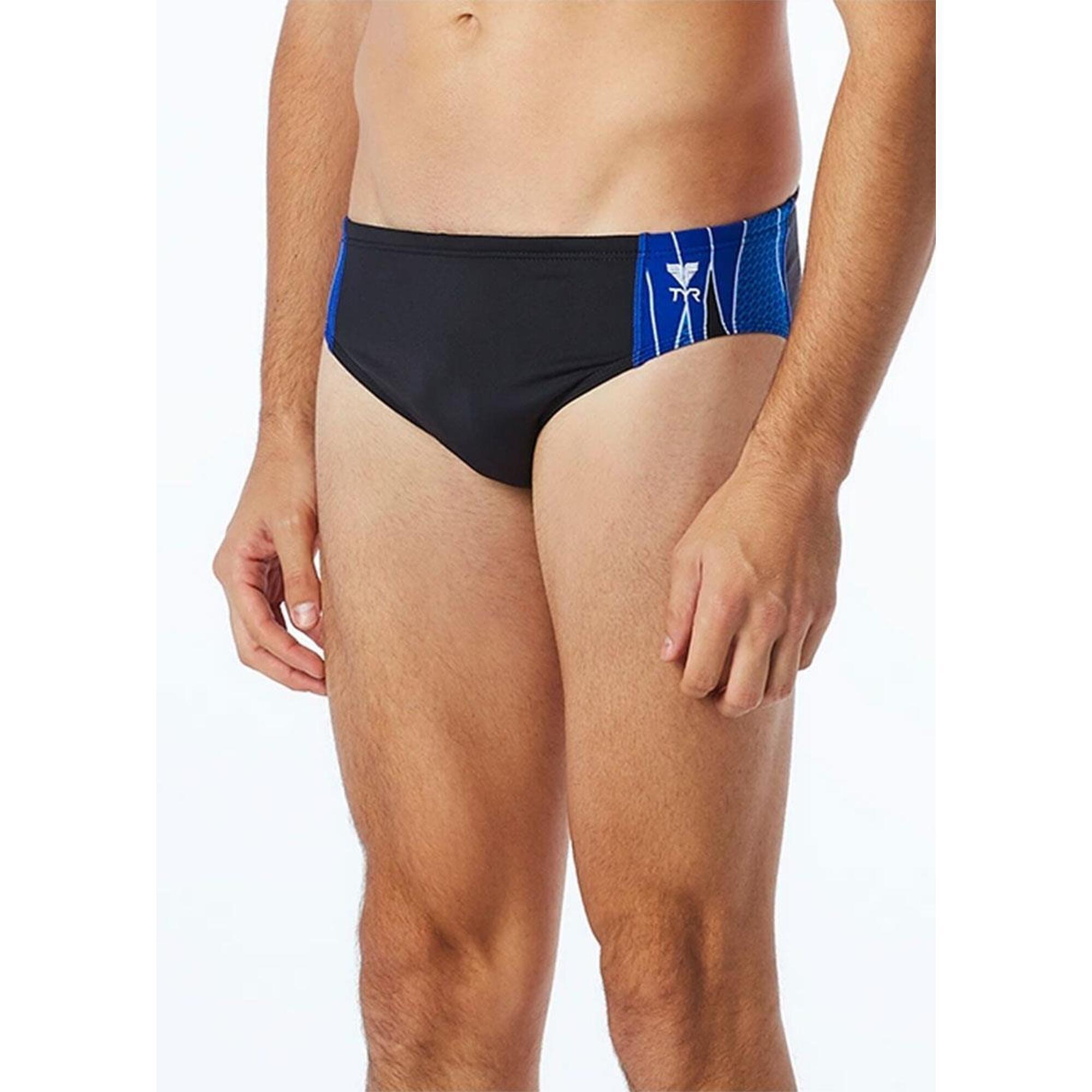 TYR Men's Phoenix Splice Racer Briefs - Black/ Blue 1/3