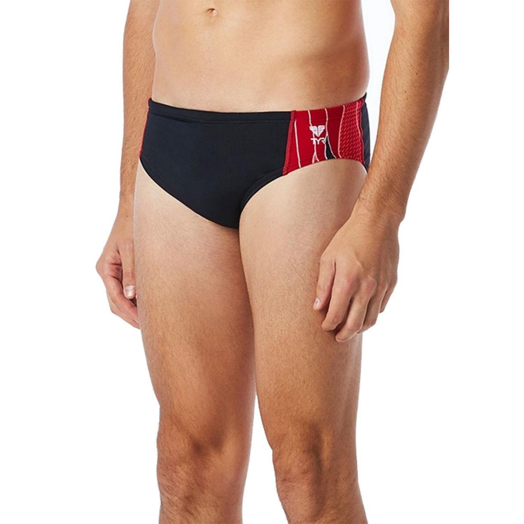 TYR Men's Phoenix Splice Racer Briefs - Black/ Red 1/5