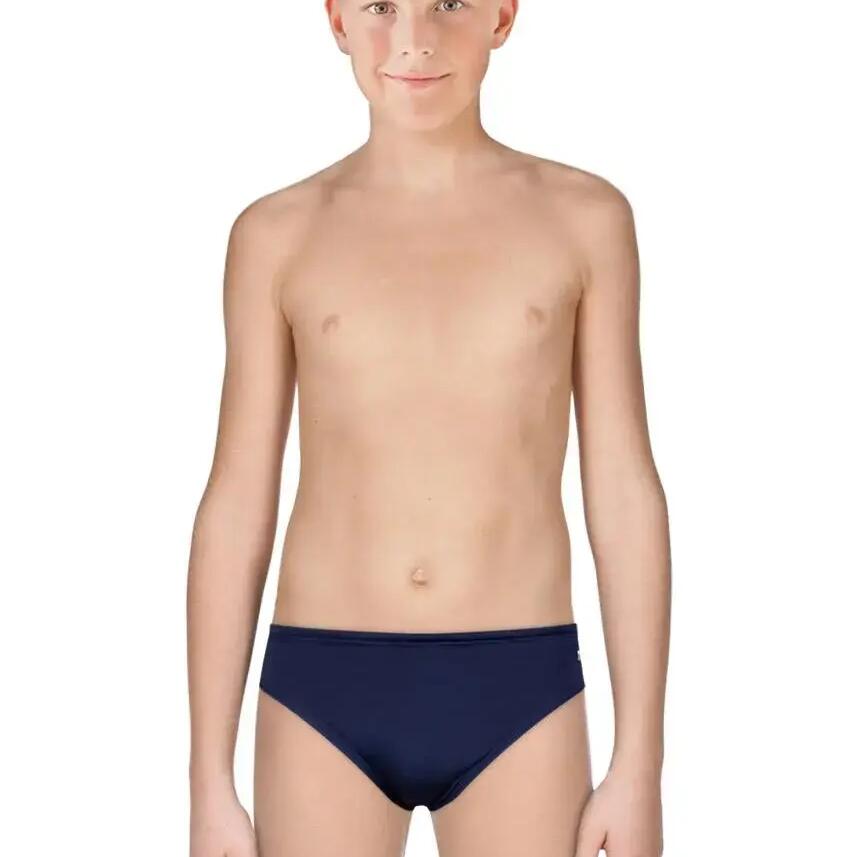 TYR Boys' Durafast Elite Solid Racer Brief - Navy, 100% Polyester, UPF 50+