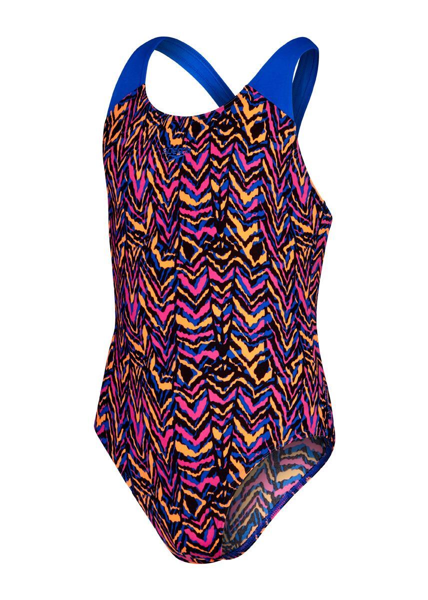 Speedo Girls Allover Splashback Swimsuit - Black/Blue Flame 4/7