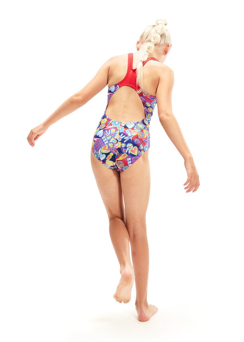 Speedo Girl's Digital Allover Splashback Swimsuit - Navy/ Red 2/7