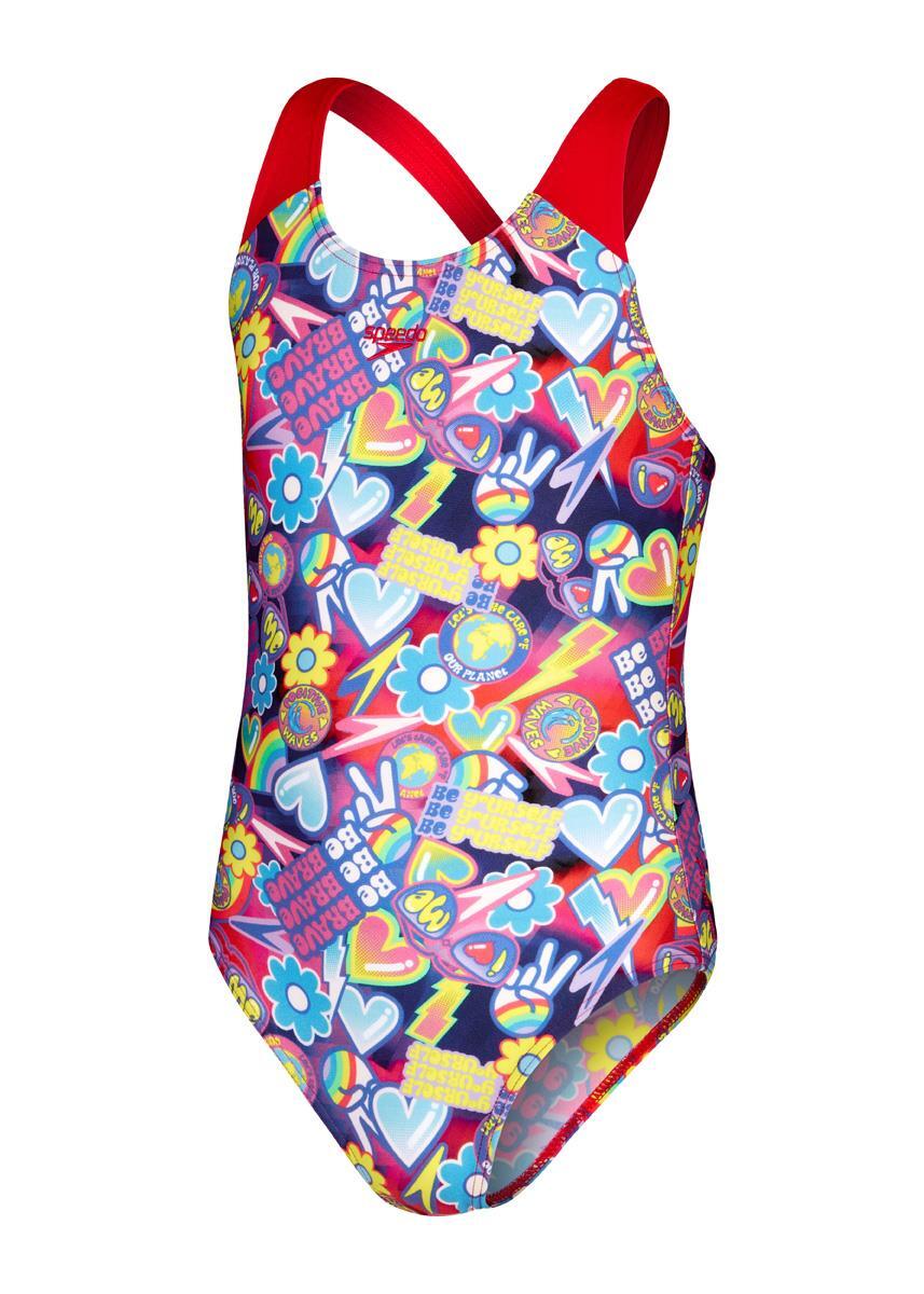Speedo Girl's Digital Allover Splashback Swimsuit - Navy/ Red 4/7