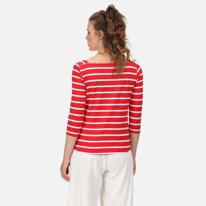 Camiseta Polexia de Rayas para Mujer Rojo Real, Blanco
