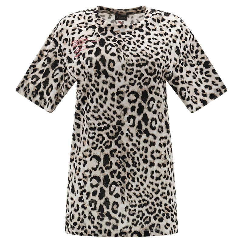 T-shirt in cotone stampa leopardata con stampa lettering