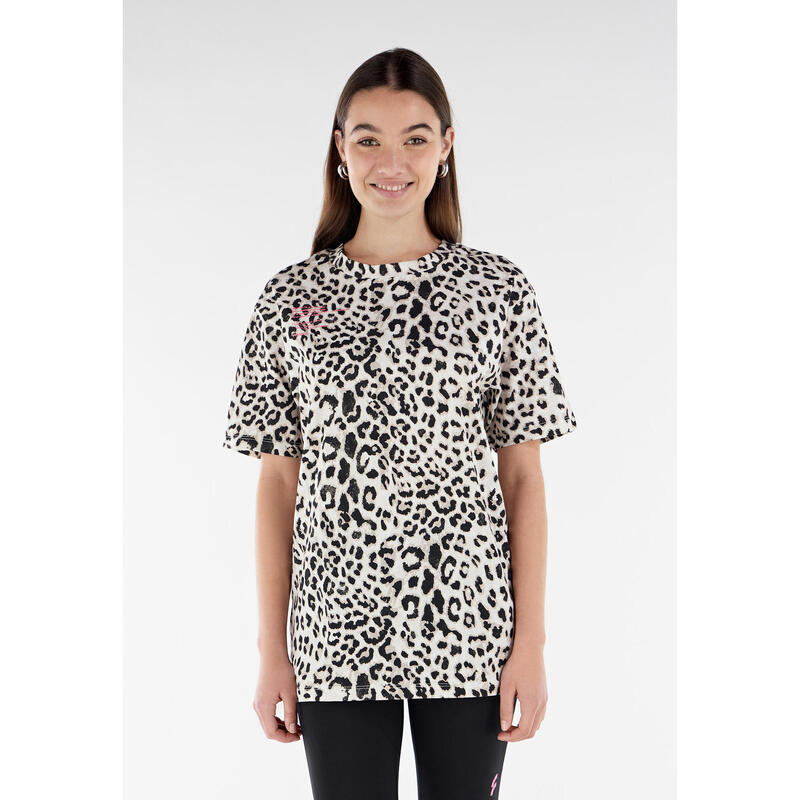 T-shirt in cotone stampa leopardata con stampa lettering