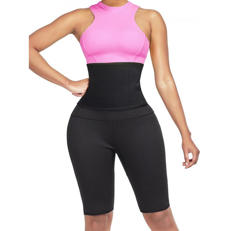 SlimBody női karcsúsító rövidnadrág beépített övvel, fekete-rózsaszín