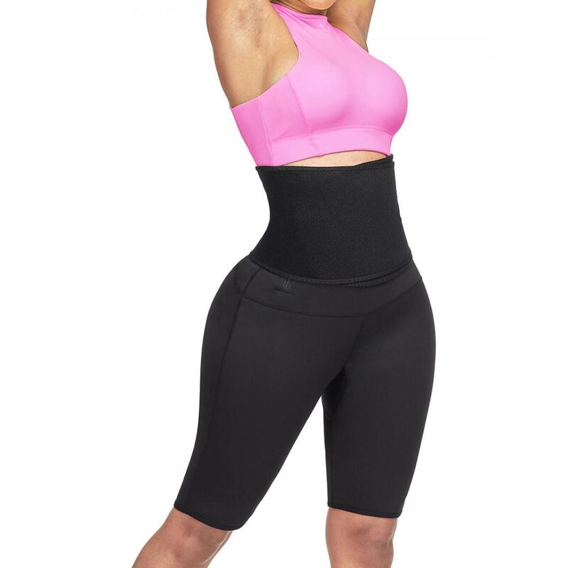 SlimBody női karcsúsító rövidnadrág beépített övvel, fekete-rózsaszín