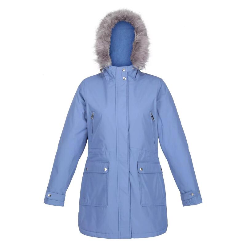 Parka Sabinka Ribete de Piel Sintética para Mujer Azul Pizarra