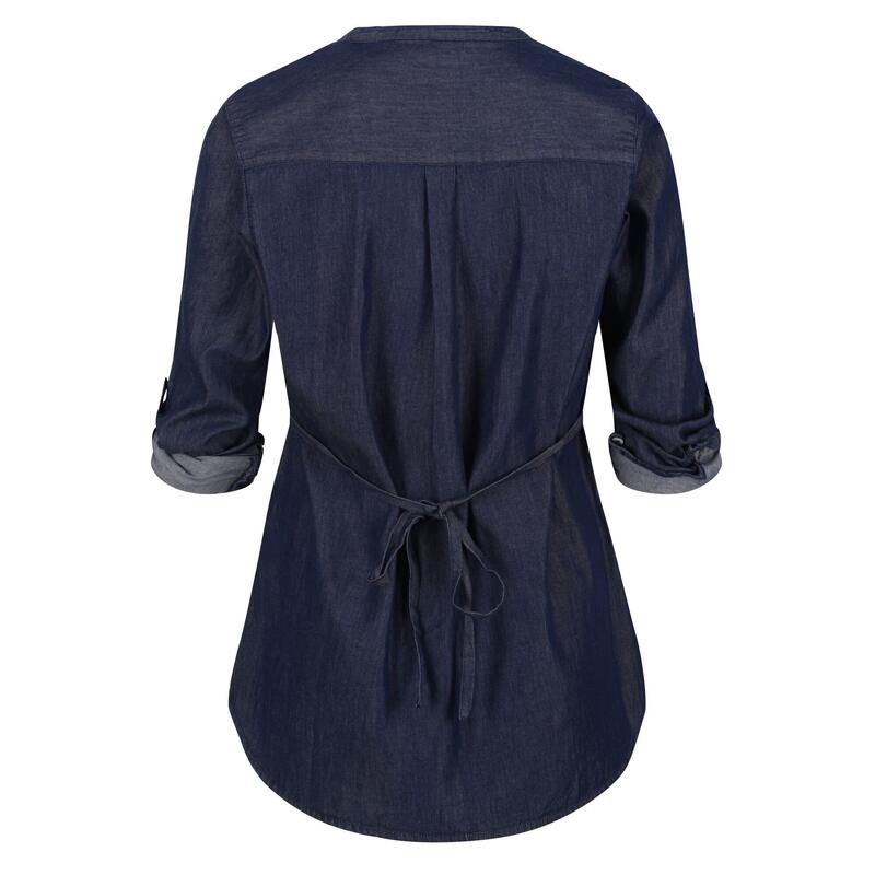 Camisa Malaya Apariencia Denim de Manga Larga para Mujer Chambray
