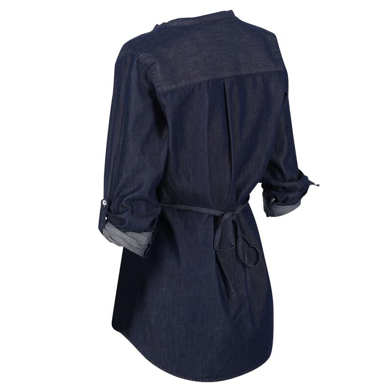 Camisa Malaya Apariencia Denim de Manga Larga para Mujer Chambray