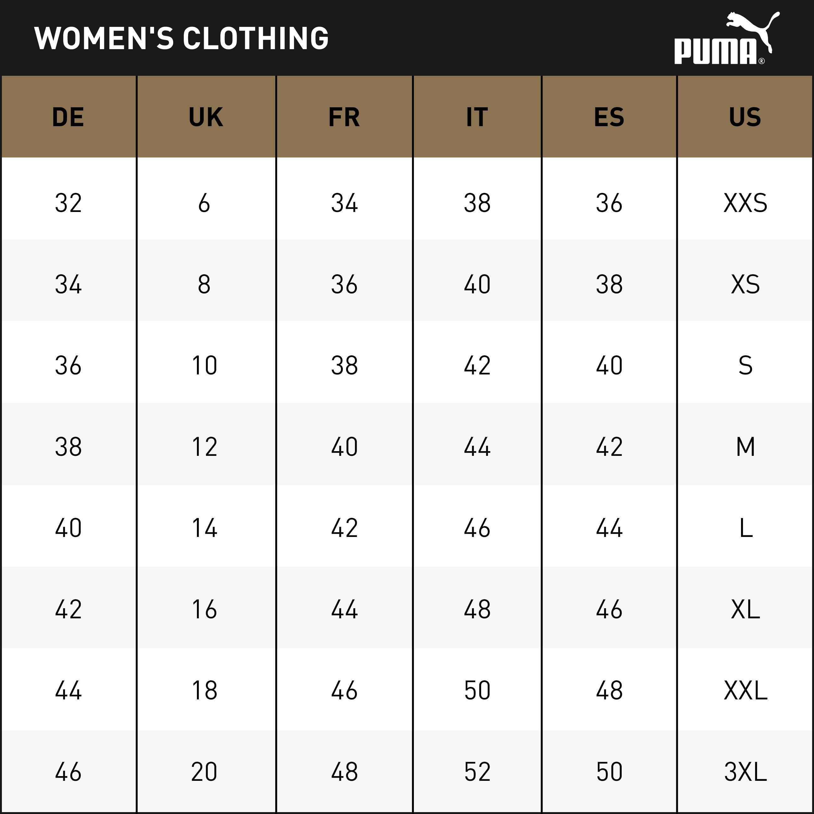 Puma leggings hot sale size chart