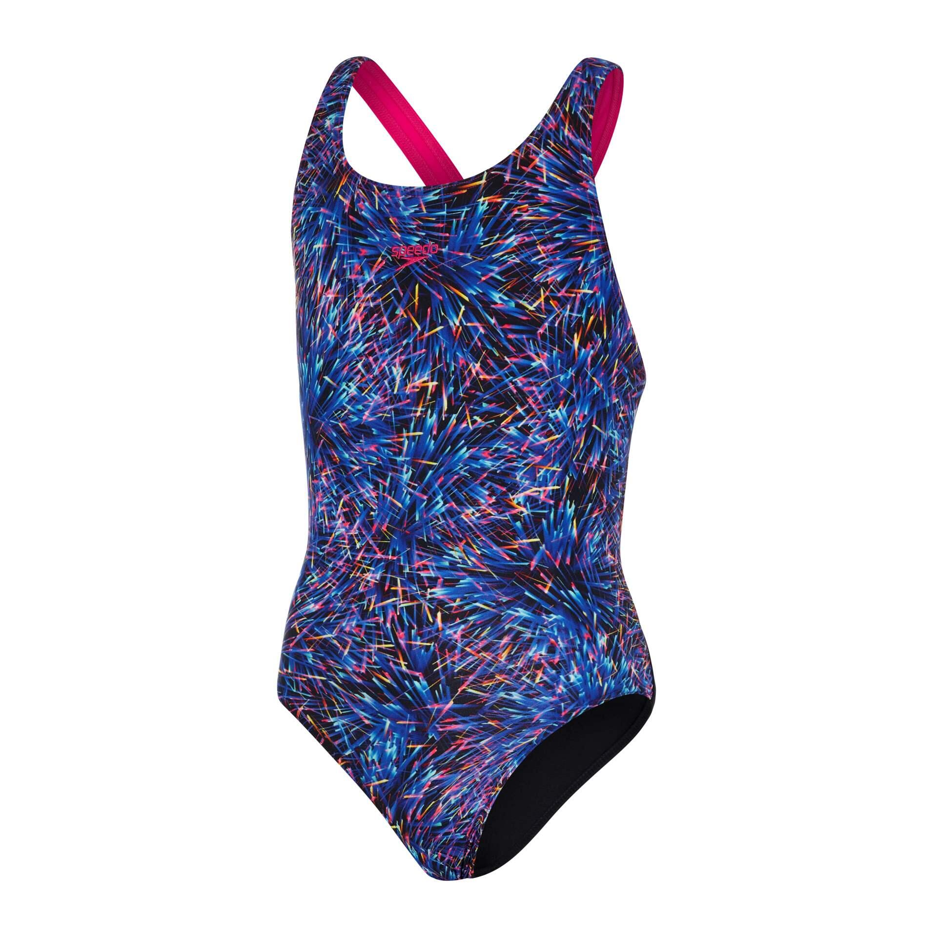 SPEEDO Speedo Girl's Digital Allover Leaderback Swimsuit - Black