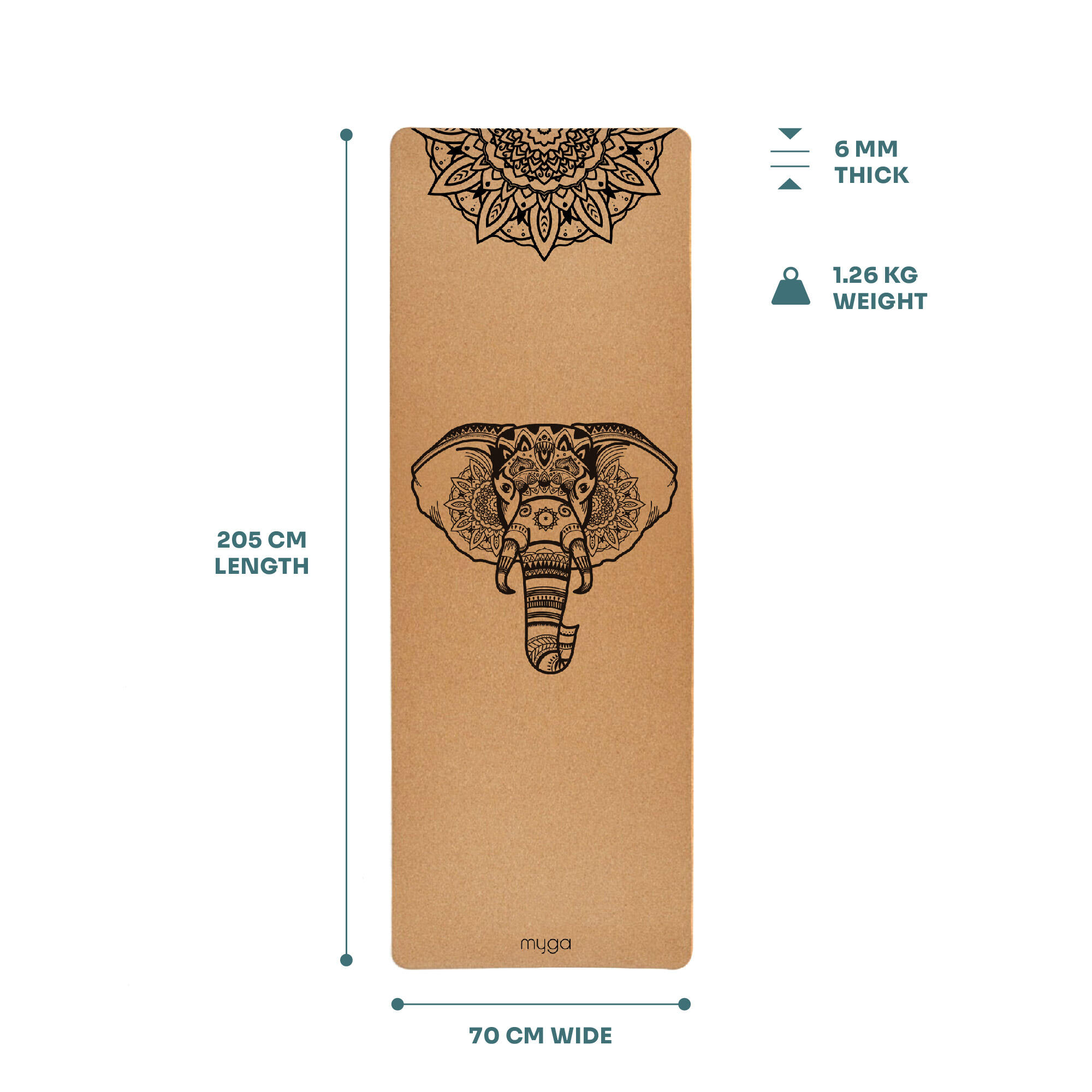 Extra große Kork-Yogamatte - Elefant 6/7