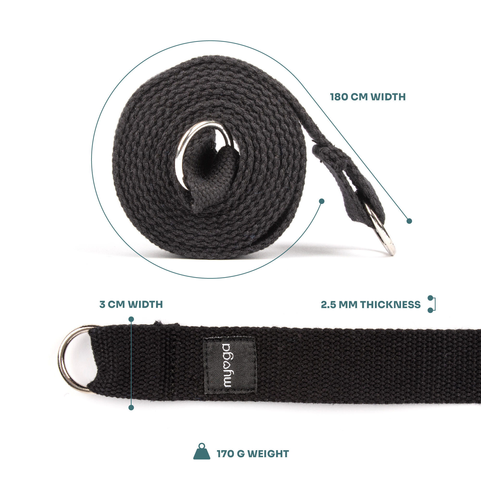 Myga 2 In 1 Yoga Belt & Sling - Black Yoga Strap MYGA