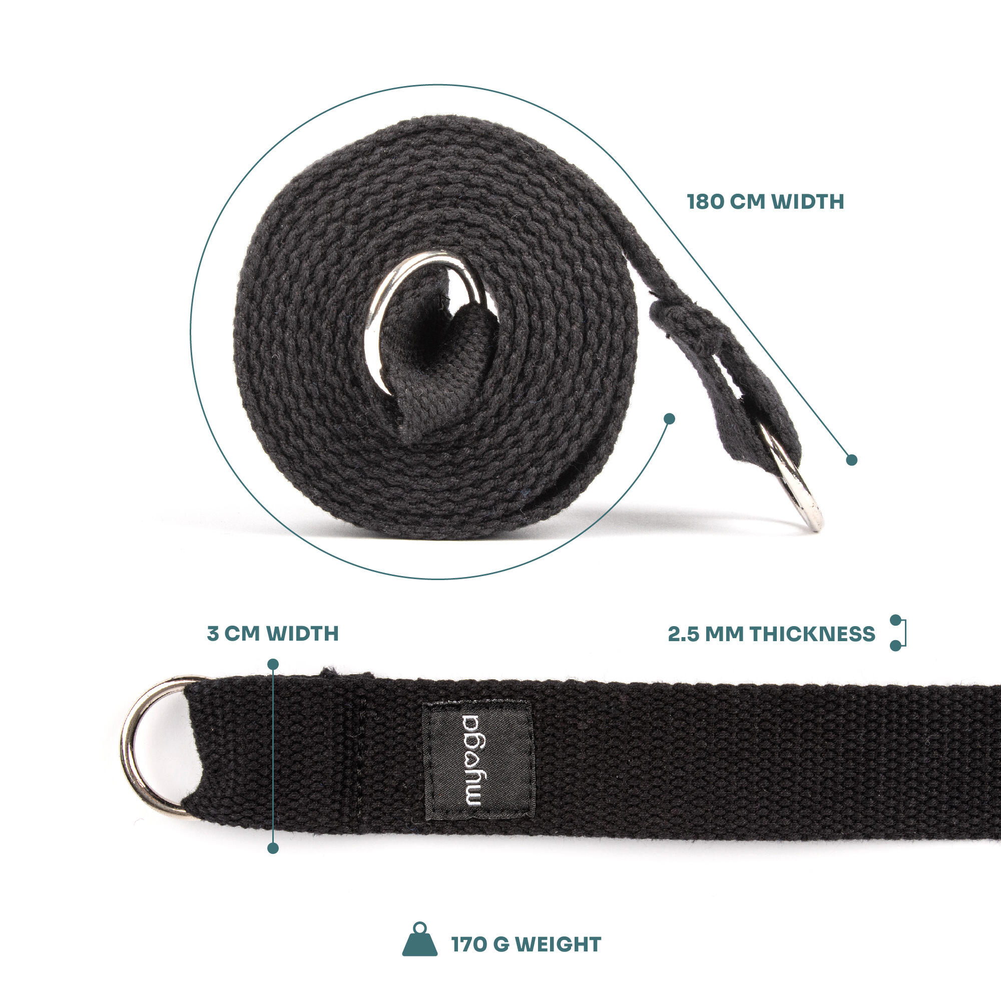 Myga 2 In 1 Yoga Belt & Sling - Black Yoga Strap 6/8