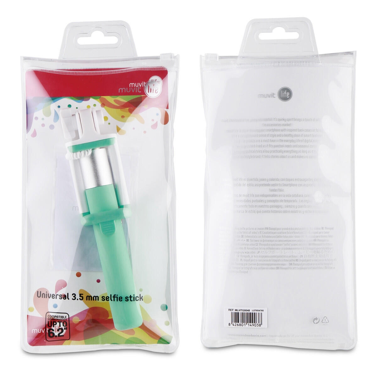 muvit Life palo selfie jack 3,5 mm. hasta 6" verde 2/3