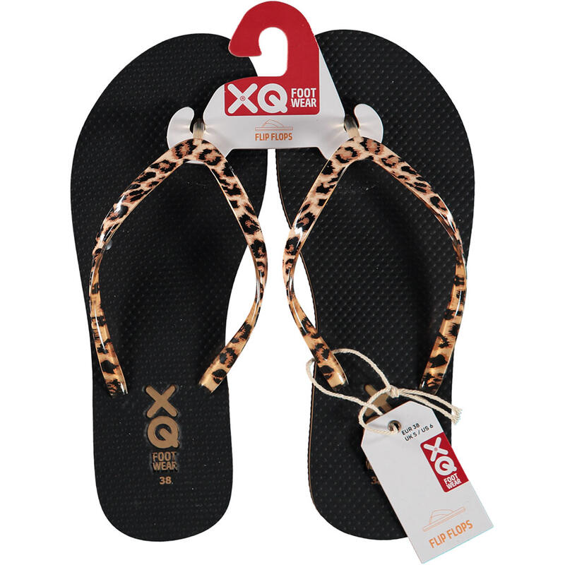 XQ Teenslippers Dames Zwart Panter