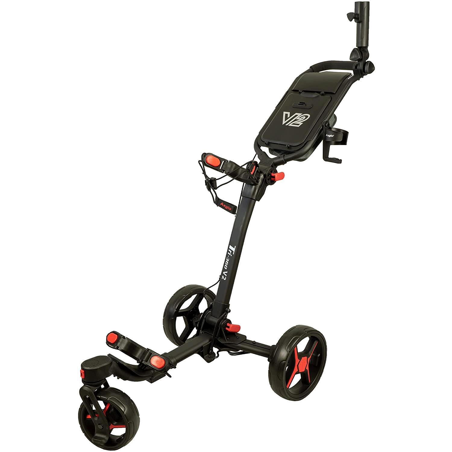 AXGLO TRI-360 V2, MANUELLER GOLFCADDY, SCHWENKBARES RAD, SCHWARZ/ROT 3/4