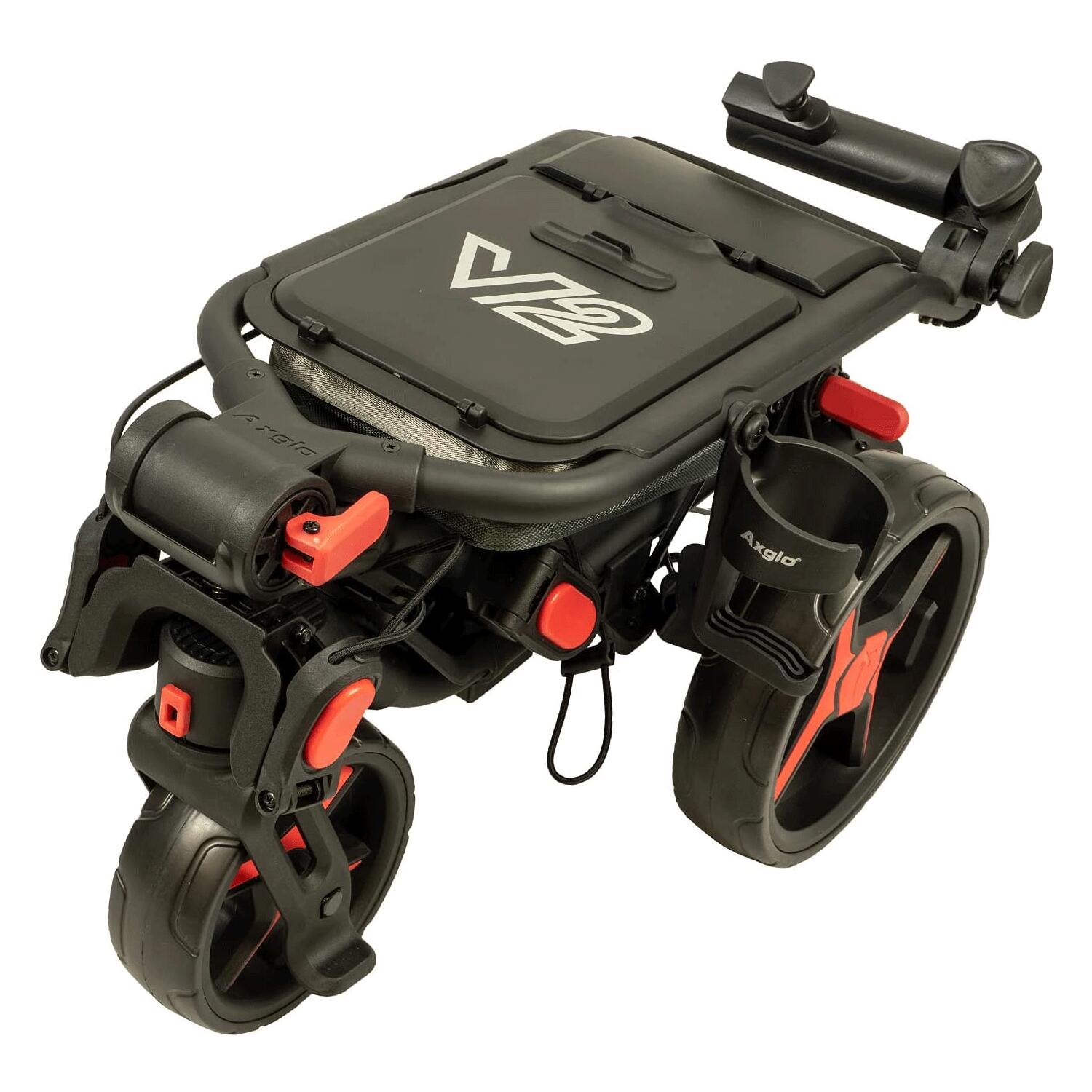 AXGLO TRI-360 V2, MANUELLER GOLFCADDY, SCHWENKBARES RAD, SCHWARZ/ROT 2/4