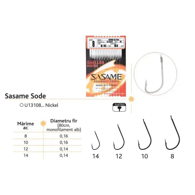 Carlige legate Sasame Sode U13108 Nickel, 10 buc, linie 80 cm, 8 2/2