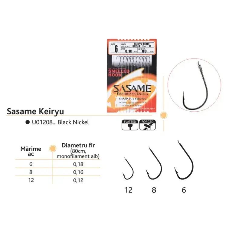 Carlige legate Sasame Keiryu, U01208, black nickel, 10 buc/set, marime 8 3/3