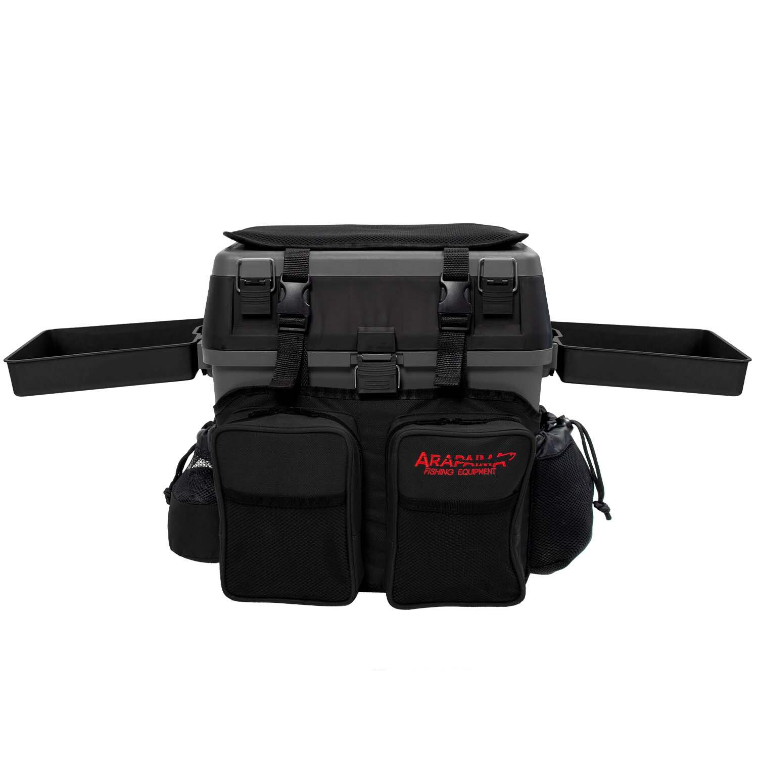 Caixa de Assento | Mochila de Pesca |incl. 2 Comedouros | Cinzento/Preto