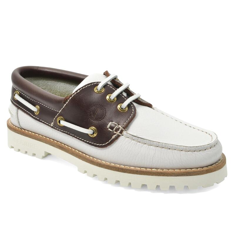 Chaussures Bateau Izola Femme Blanc et Marron Cuir