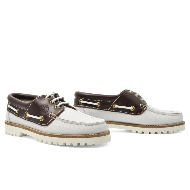 Chaussures Bateau Izola Femme Blanc et Marron Cuir