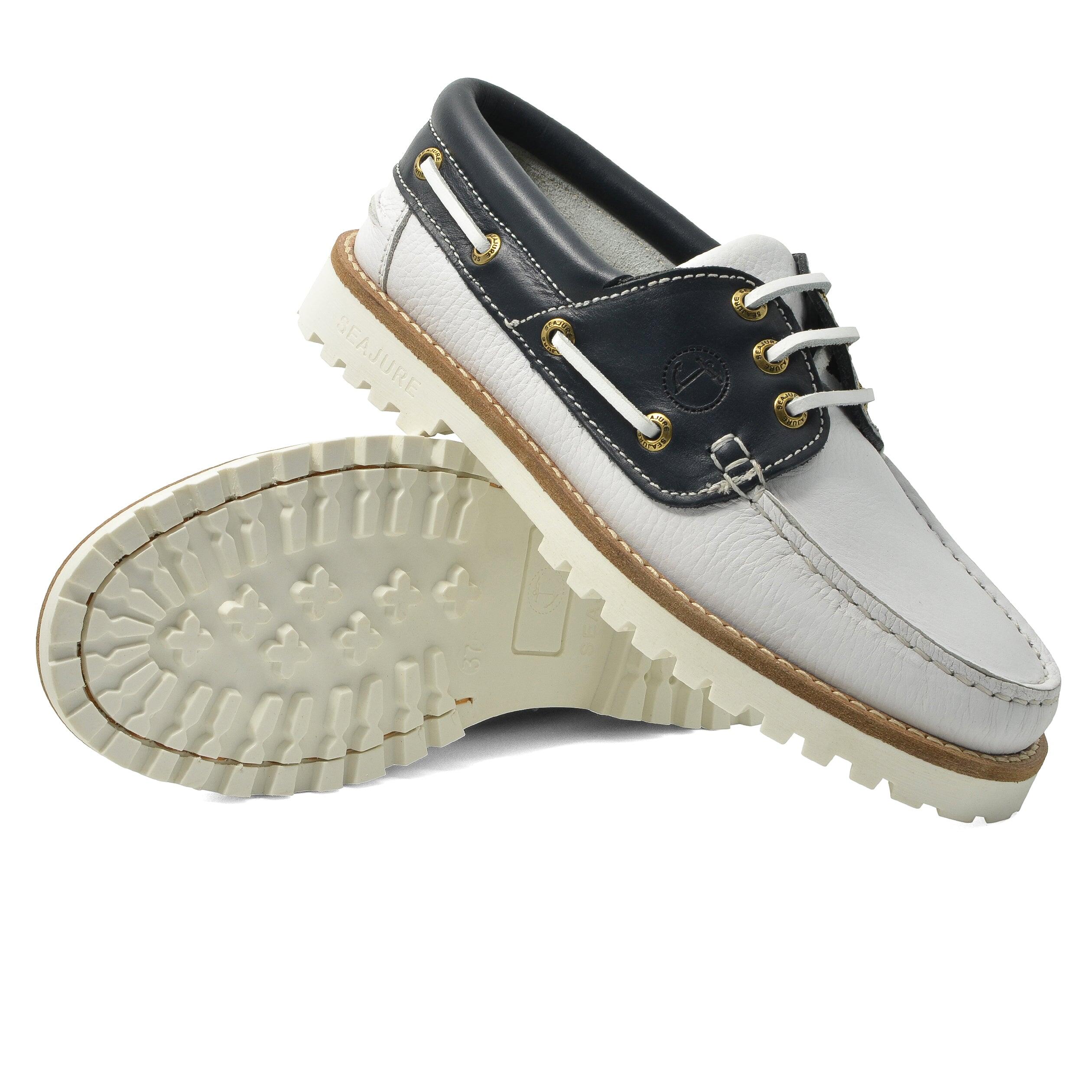Scarpe da Barca Zagare Donna Bianco e Blu Navy Pelle 2/5