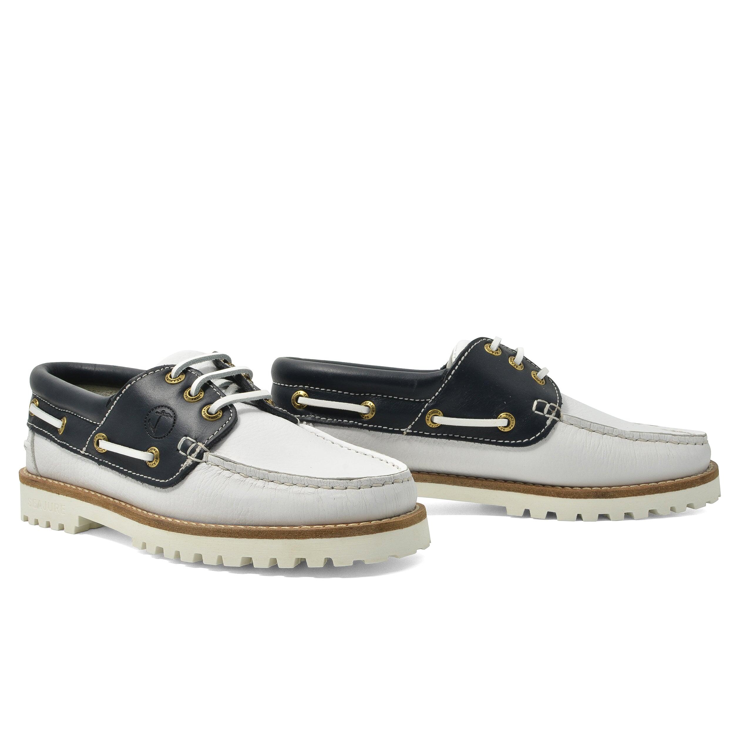 Scarpe da Barca Zagare Donna Bianco e Blu Navy Pelle 3/5